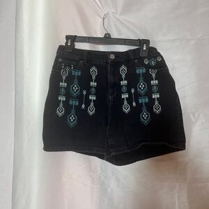 Black Embroidered Women Shorts